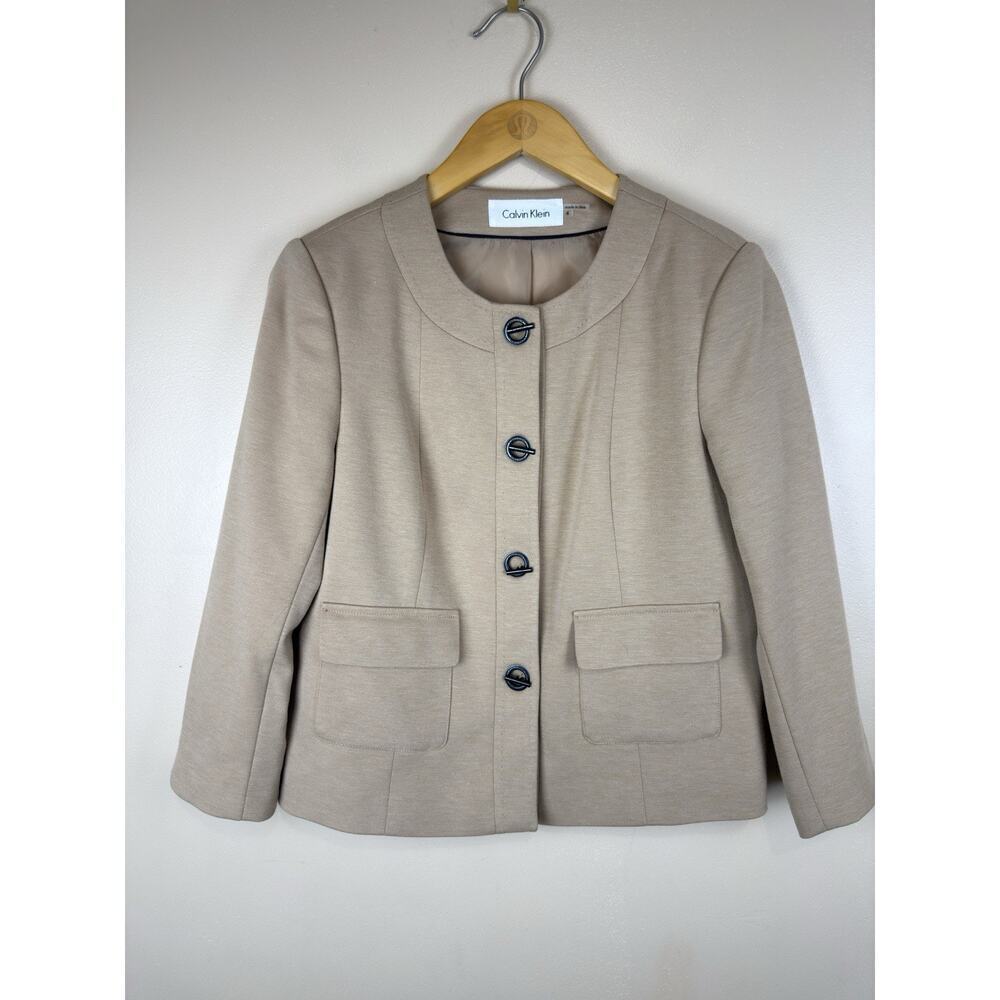 Calvin Klein Women’s Cropped Jacket tan Size 4 Minimalist Work & Office Preppy